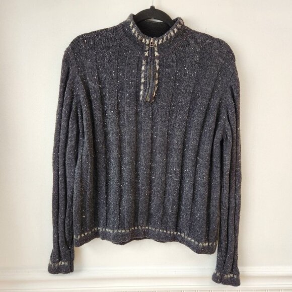 Woolrich Sweaters - Woolrich Wool Quarter Zip Grey Confetti Ribbed Knit Cozy Pullover Sweater M
